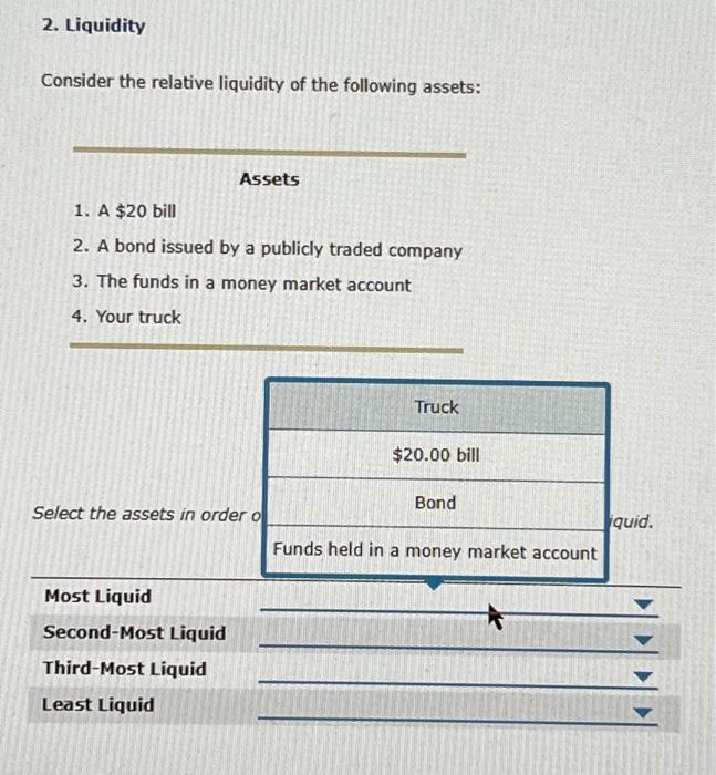 Solved Consider The Relative Liquidity Of The Following Chegg