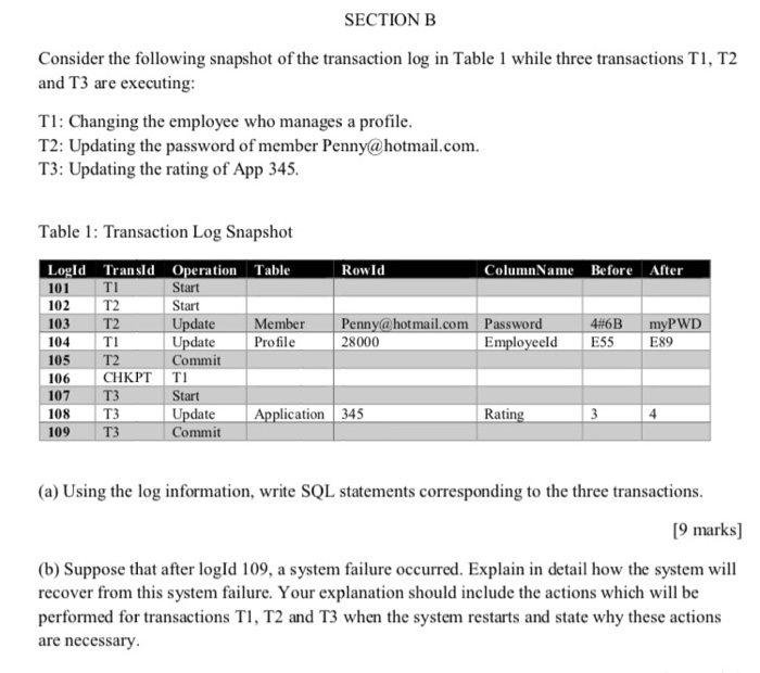 Solved SECTION B Consider the following snapshot of the
