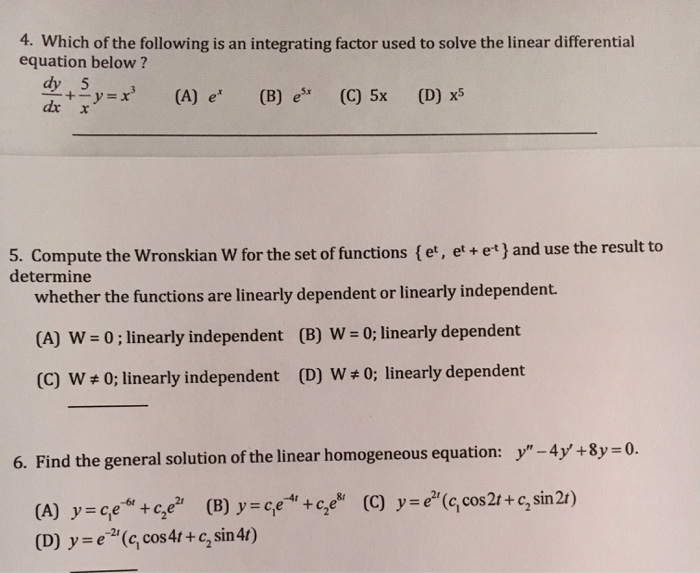 4 Which Of The Following Is An Integrating Factor Chegg Com