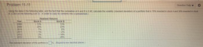 Solved Problem 11-11 Question Help Using the data in the | Chegg.com