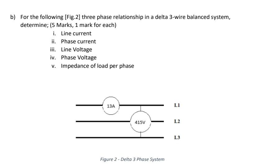 Solved b) For the following [Fig. 2] three phase | Chegg.com