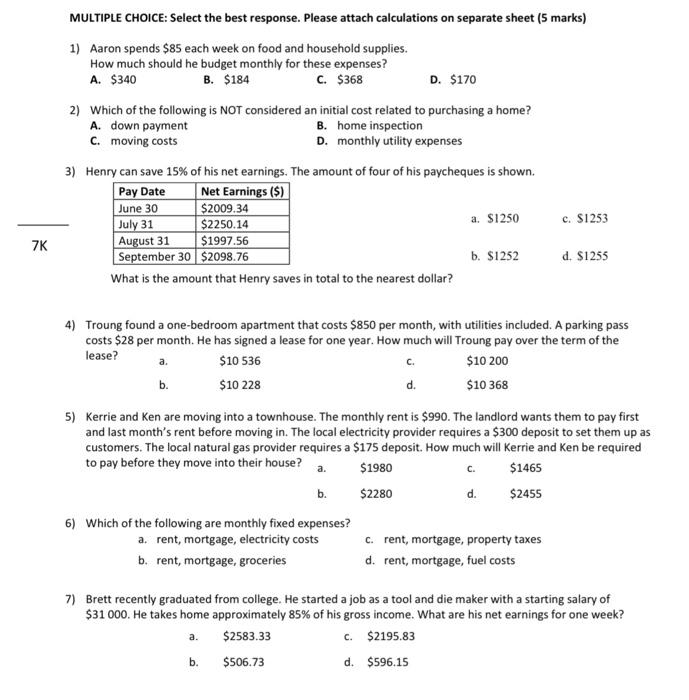 Solved MULTIPLE CHOICE: Select the best response. Please | Chegg.com