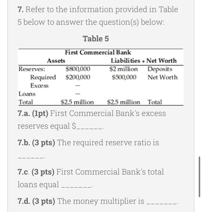 Solved 7. Refer to the information provided in Table 5 below | Chegg.com