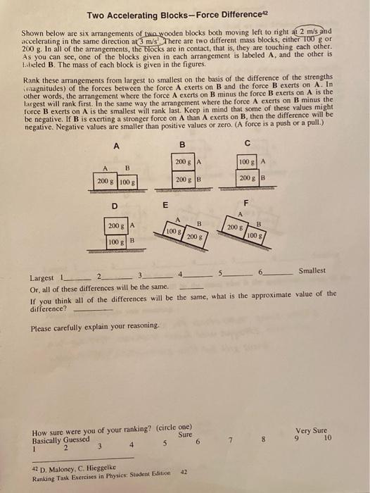 Solved Two Accelerating Blocks-Force Difference2 Shown below | Chegg.com