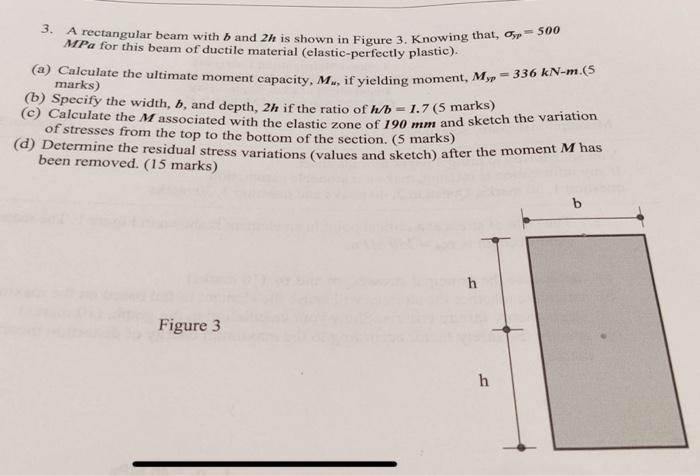 Solved 3. A Rectangular Beam With B And 2h Is Shown In | Chegg.com