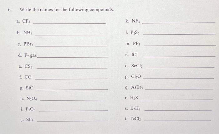 Solved 6. Write the names for the following compounds. a. | Chegg.com