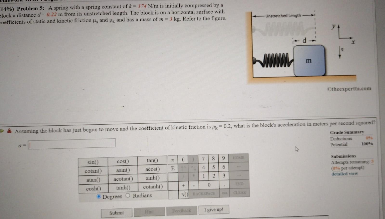 Solved (14) Problem 5 A spring with a spring constant of