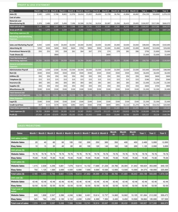 PROFIT & LOSS STATEMENT P&L Month 3 Month 2 Month 3 | Chegg.com