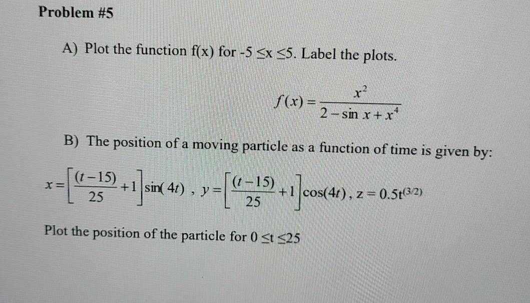 Solved Problem #5 A) Plot the function f(x) for -5 x 55. | Chegg.com