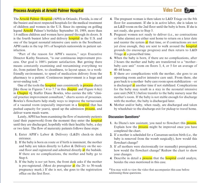 Process Analysis At Arnold Palmer Hospital Video Chegg 