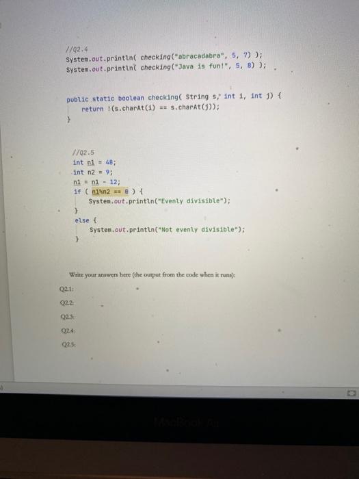 Solved QUESTION 2: READING CODE {five parts, 5 points cach, | Chegg.com