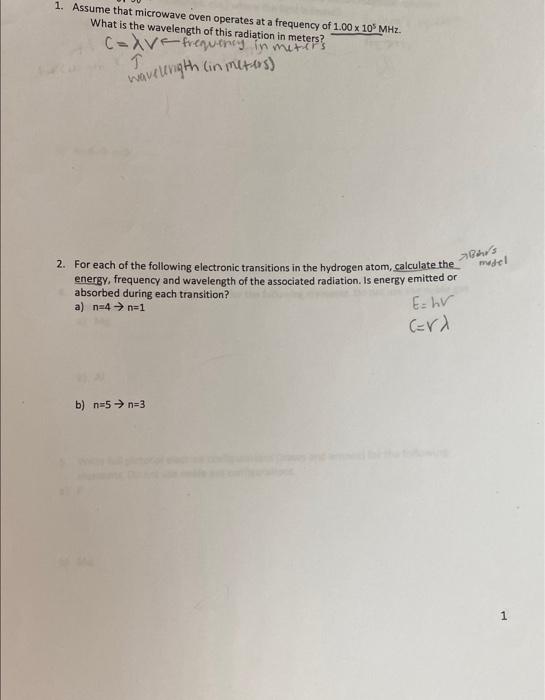 Solved 1. Assume that microwave oven operates at a frequency