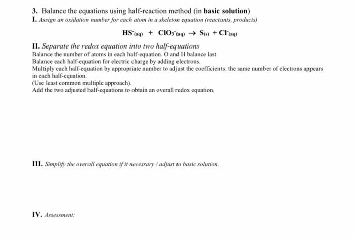 how to balance chemical equations using half reaction method