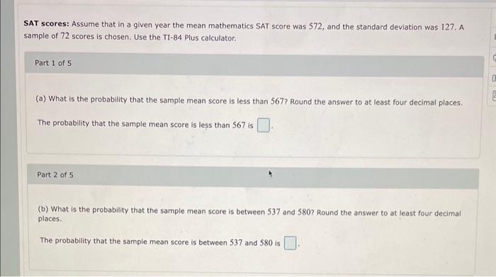 Solved SAT scores: Assume that in a given year the mean | Chegg.com