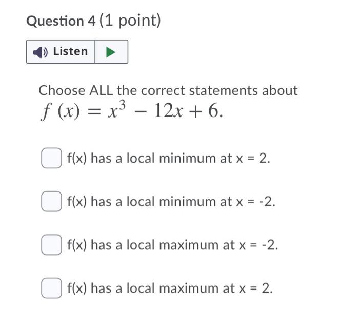 Solved Question 4 1 Point Listen Choose All The Correct