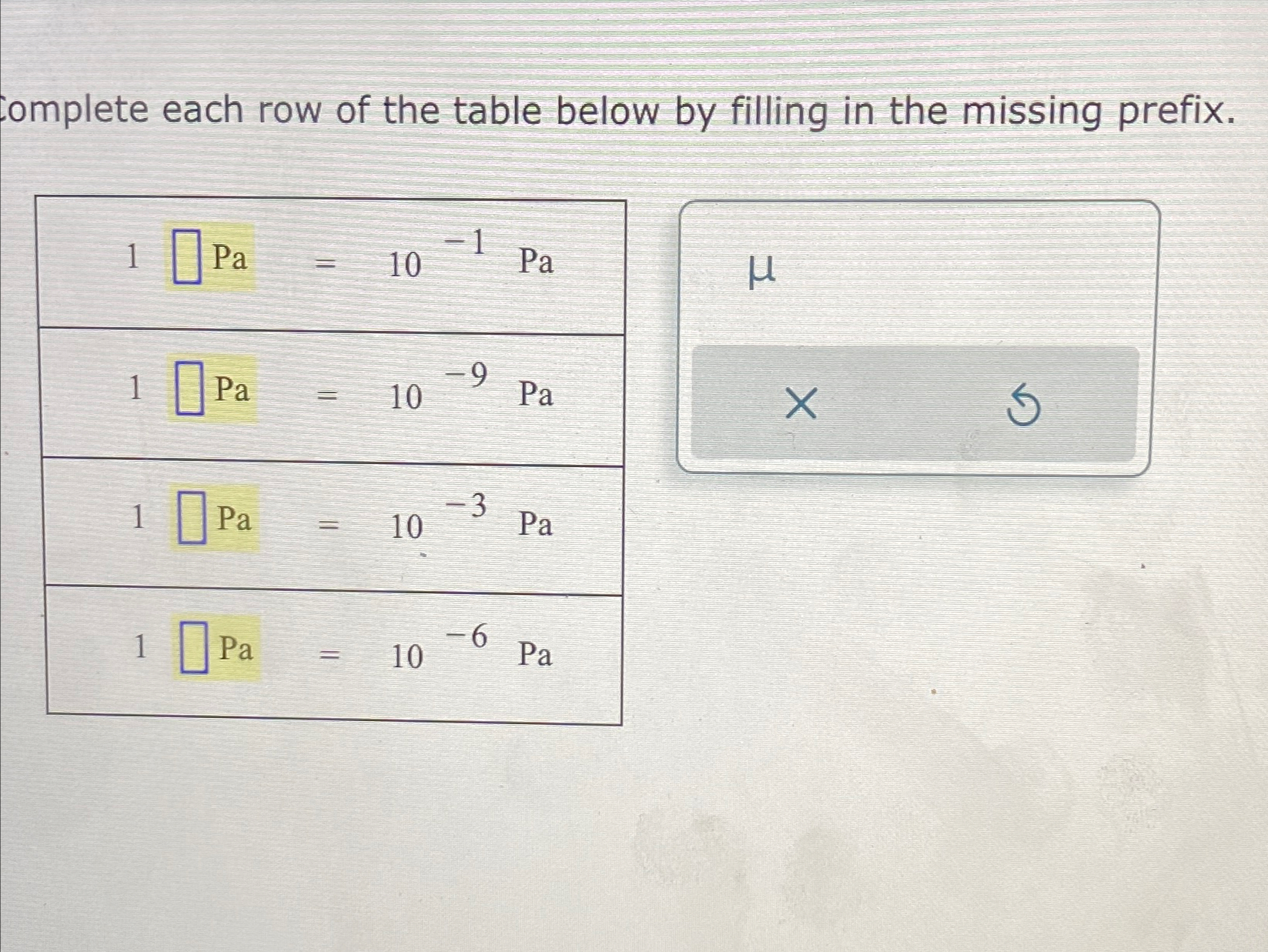 Solved complete each row of the table below by filling in | Chegg.com