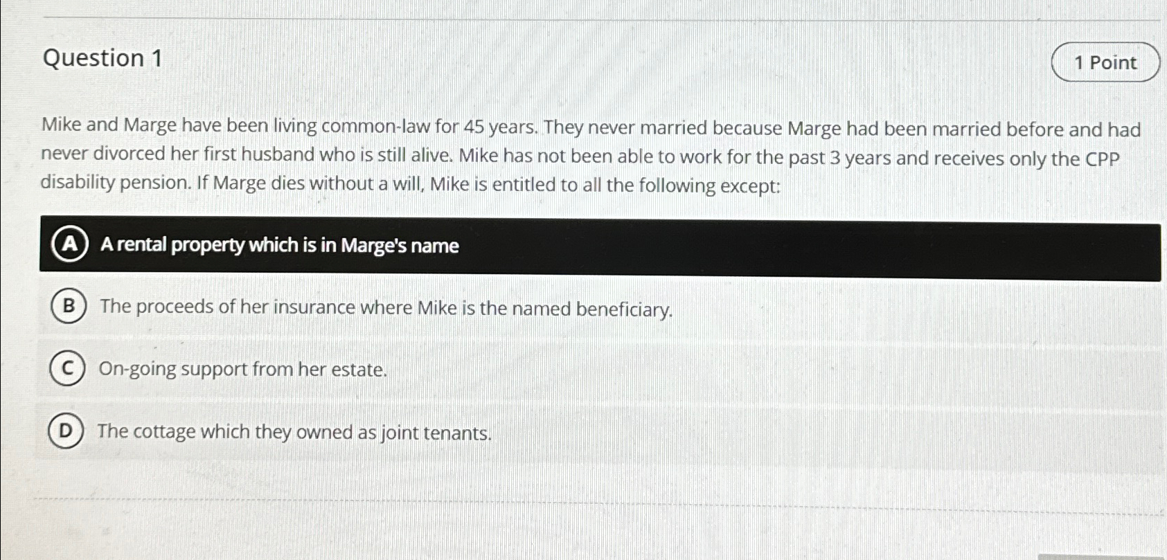 Solved Question 11 ﻿PointMike and Marge have been living | Chegg.com