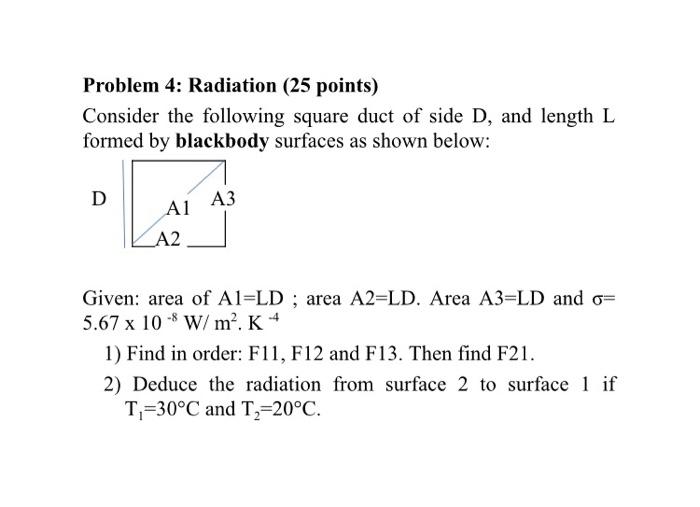 Solved Problem 4: Radiation (25 points) Consider the | Chegg.com