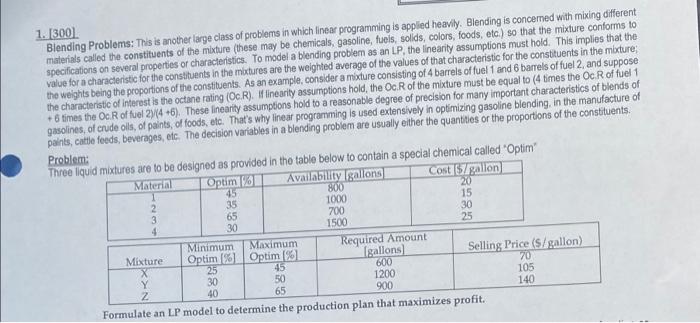 Solved 1. [300] Blending Problems: This is another large | Chegg.com