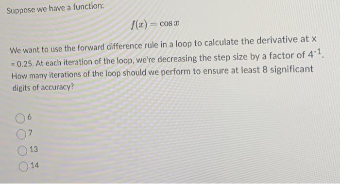 Solved Suppose we have a function: f(x)=cosx We want to use | Chegg.com