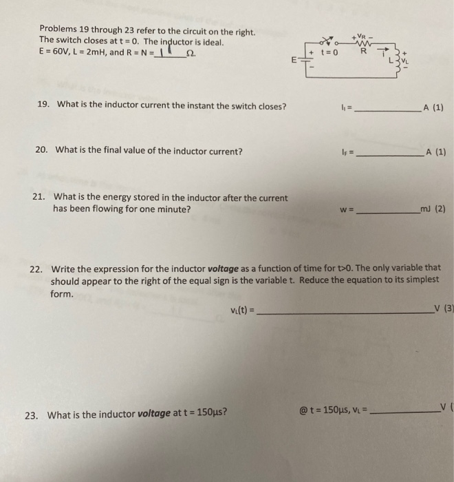 Solved Problems 19 through 23 refer to the circuit on the | Chegg.com