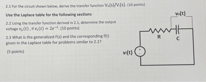 Solved 2.1 For the circuit shown below, derive the transfer | Chegg.com