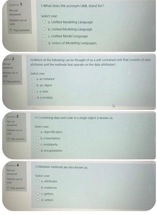 Solved Question 1 1. What does the acronym UML stand for?