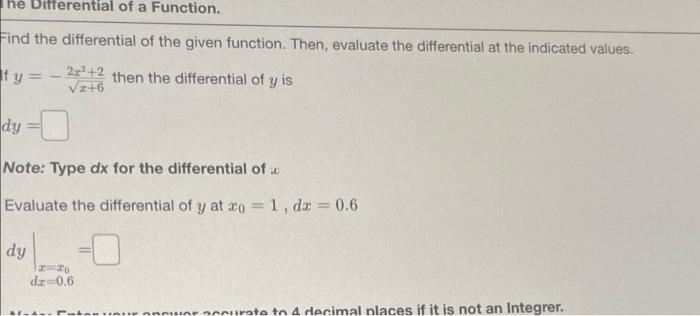 Solved The Differential of a Function. Find the differential | Chegg.com