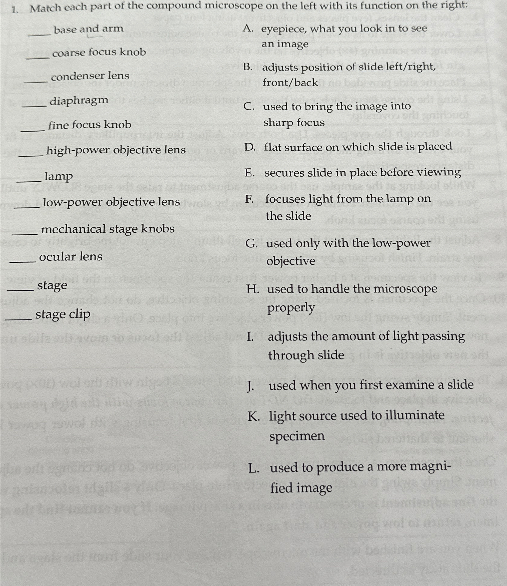 Match each part of the compound microscope on the | Chegg.com