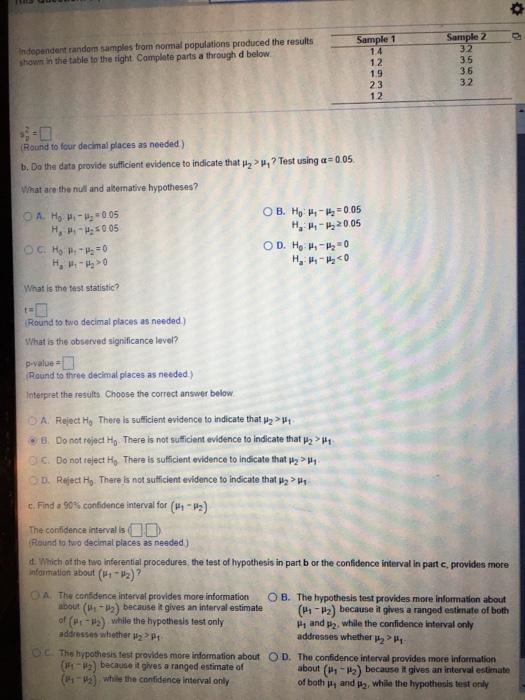 Solved Sample 1 In order to compare the means of two | Chegg.com