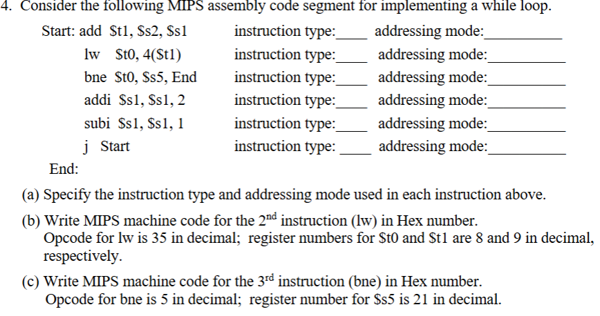 Solved Consider the following MIPS assembly code segment for | Chegg.com