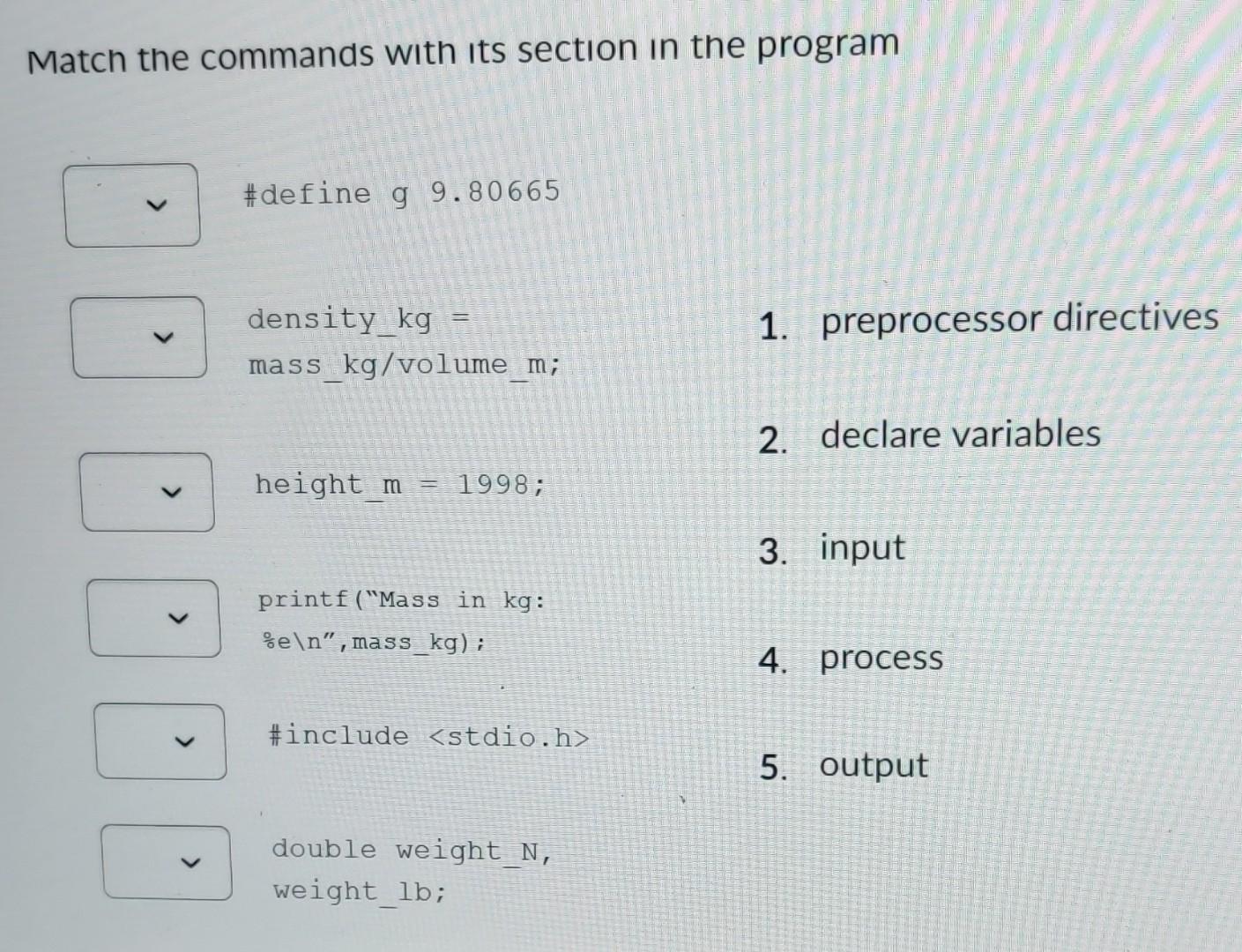 Solved Match the commands with its section in the program | Chegg.com