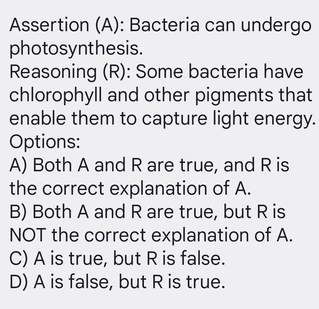 Solved Assertion (A) Bacteria can undergo photosynthesis.