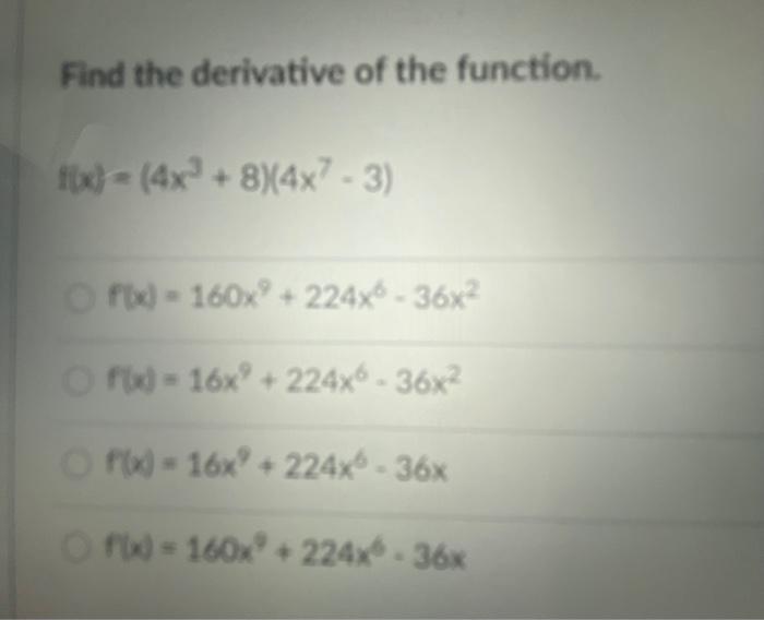 Solved Find the derivative of the function, fix) = | Chegg.com