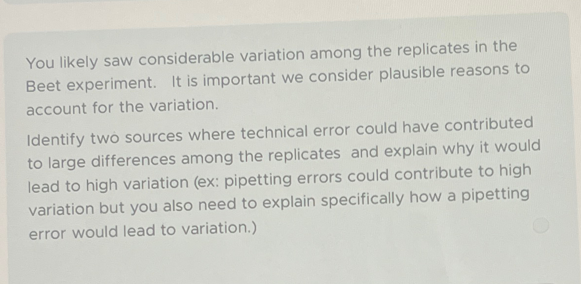 Solved You likely saw considerable variation among the | Chegg.com