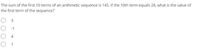 Solved The sum of the first 10 terms of an arithmetic | Chegg.com