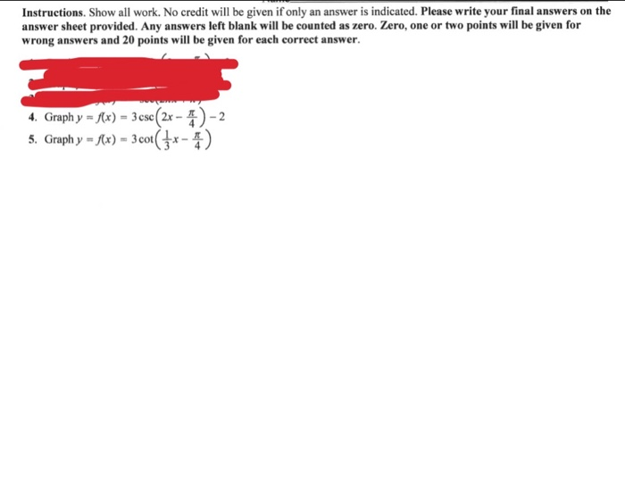 Solved Instructions. Show all work. No credit will be given | Chegg.com