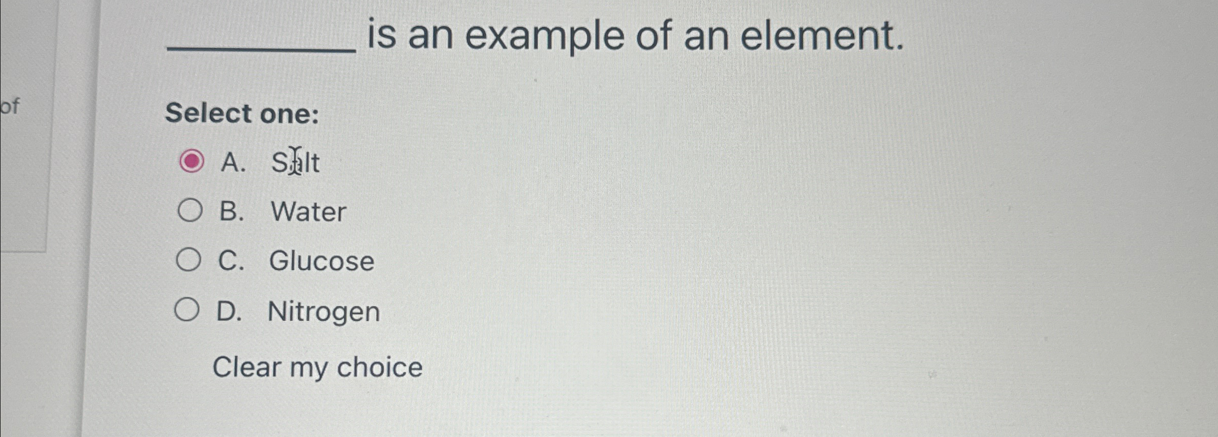 Solved is an example of an element.Select one:A. ﻿S SiltB. | Chegg.com