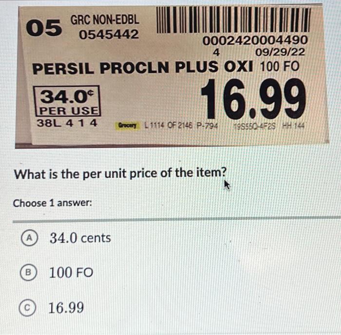 What is the per unit price of the item? Choose 1 | Chegg.com