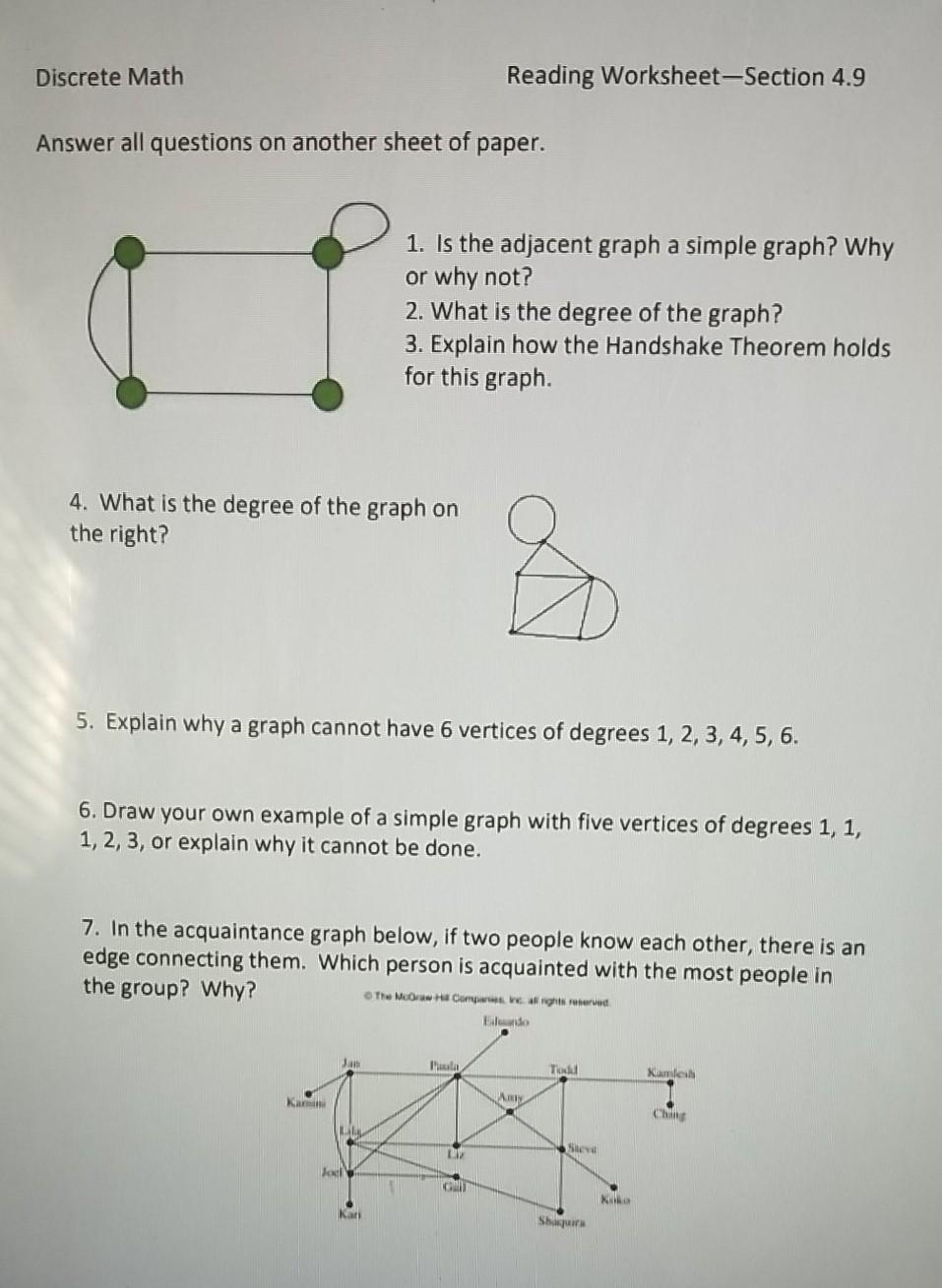 Solved Discrete Math Reading Worksheet Section 4 9 Answer Chegg Com