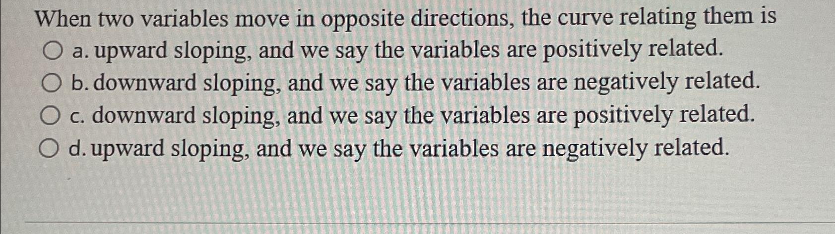 Solved When two variables move in opposite directions, the | Chegg.com