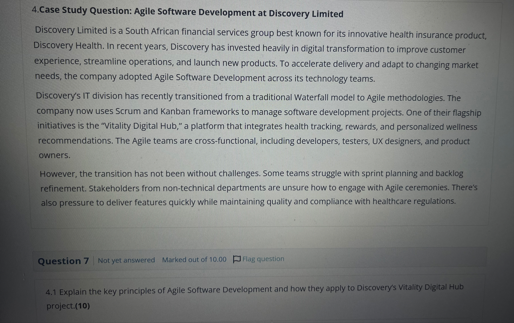 Solved 4.Case Study Question: Agile Software Development at | Chegg.com