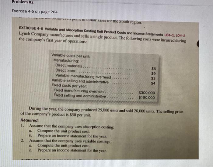 [Solved] EXERCISE 46 Variable and Absorption Costing Unit