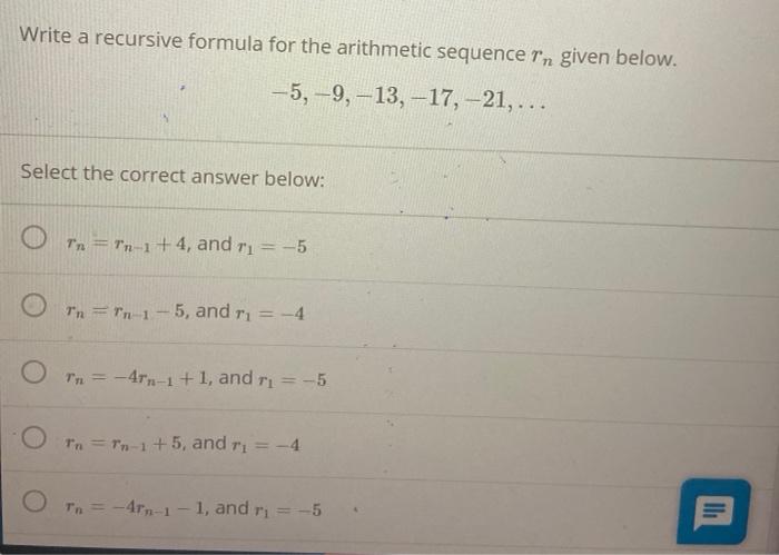 What is the recursive rule for 1 5 9 13 17?