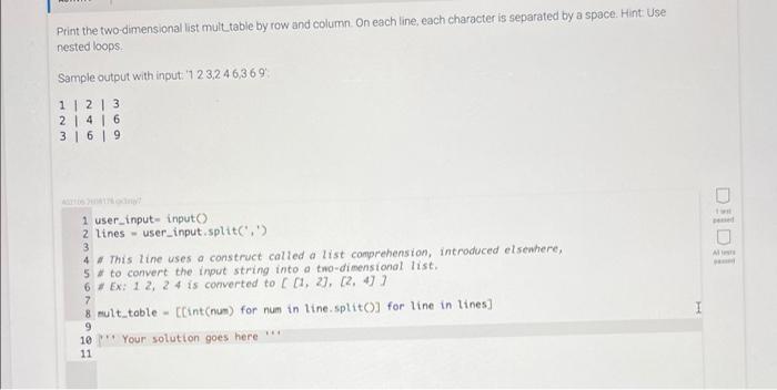 Solved Print the two dimensional list mult table by row and