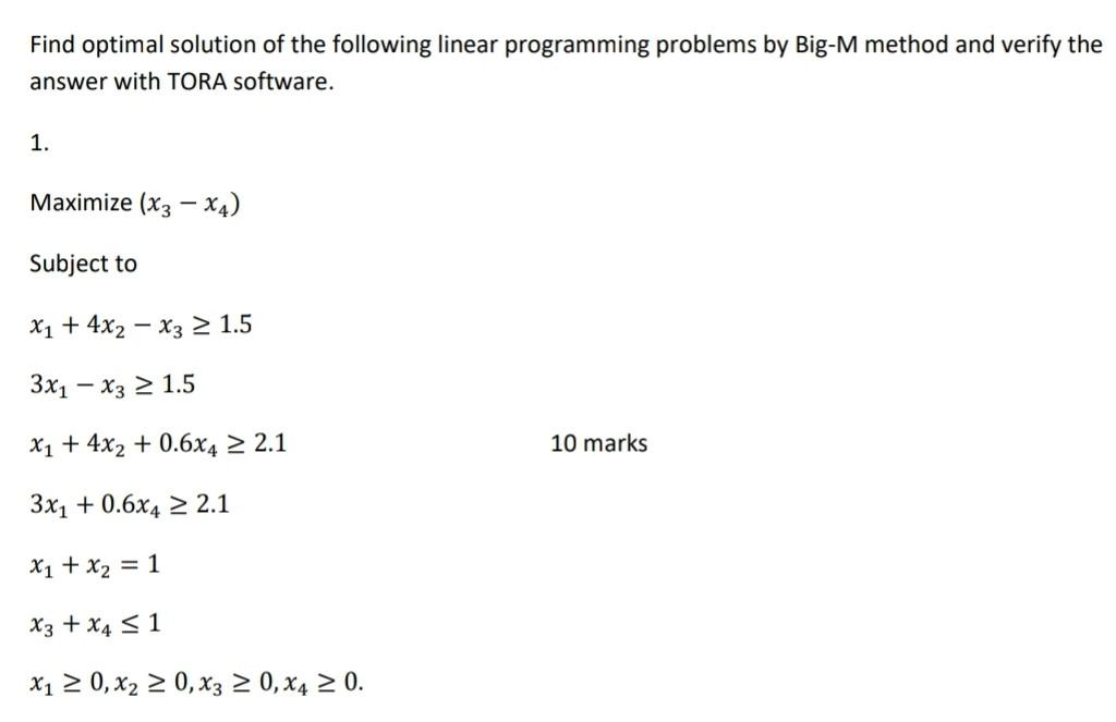Solved Find optimal solution of the following linear | Chegg.com