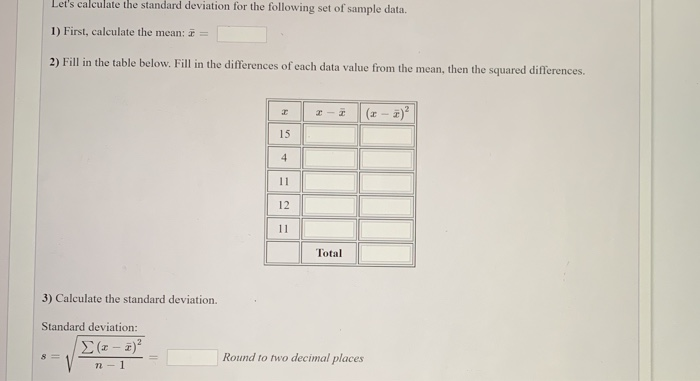 Solved Let's calculate the standard deviation for the | Chegg.com