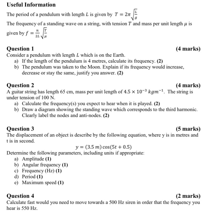 Solved Useful Information The period of a pendulum with | Chegg.com