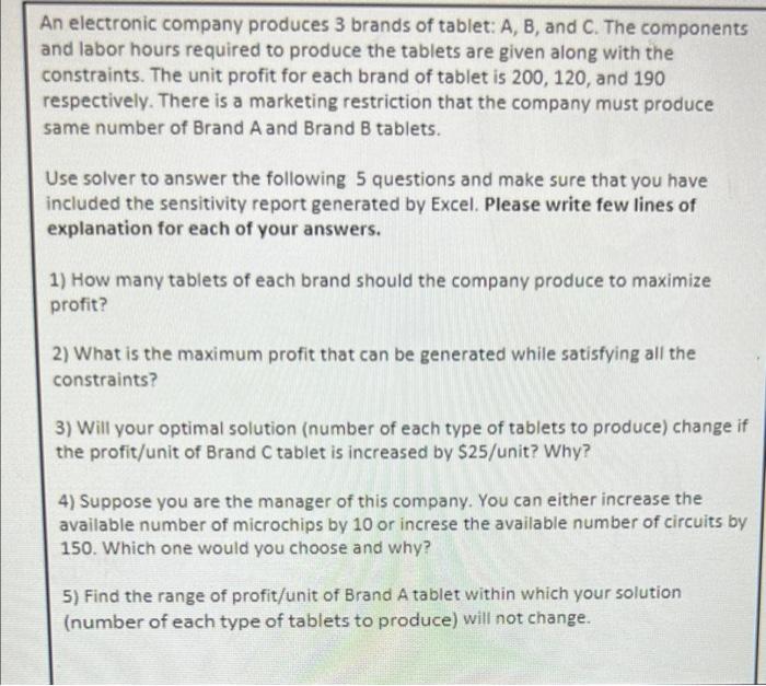 Solved Brand A Brand B Brand C Numbers To Produce Required | Chegg.com