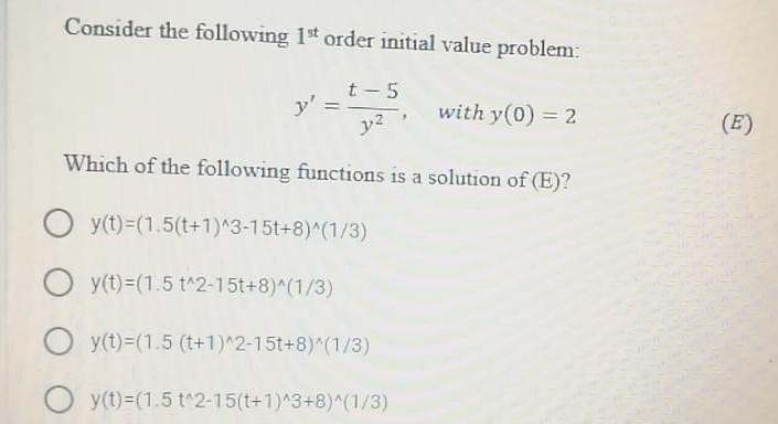 Solved Consider the following 1st order initial value | Chegg.com